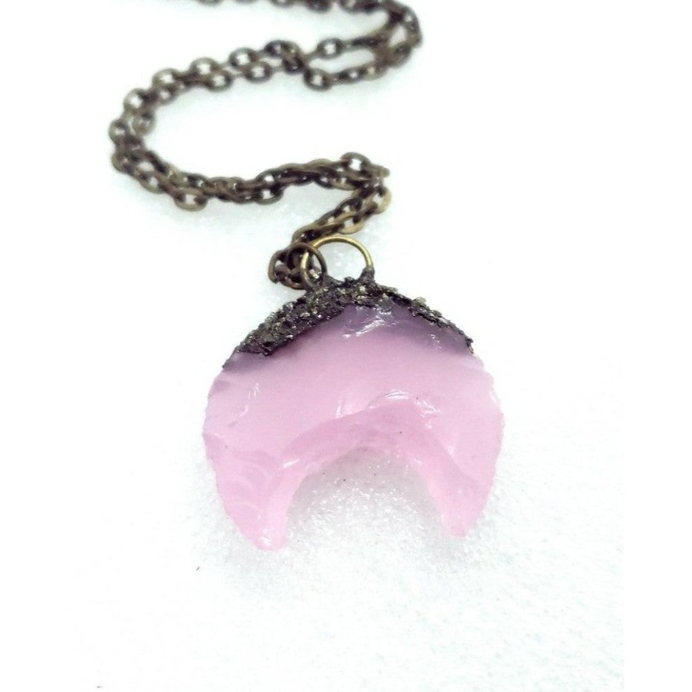 Pink moon and pyrite crystal Necklace - Picture 1 of 11